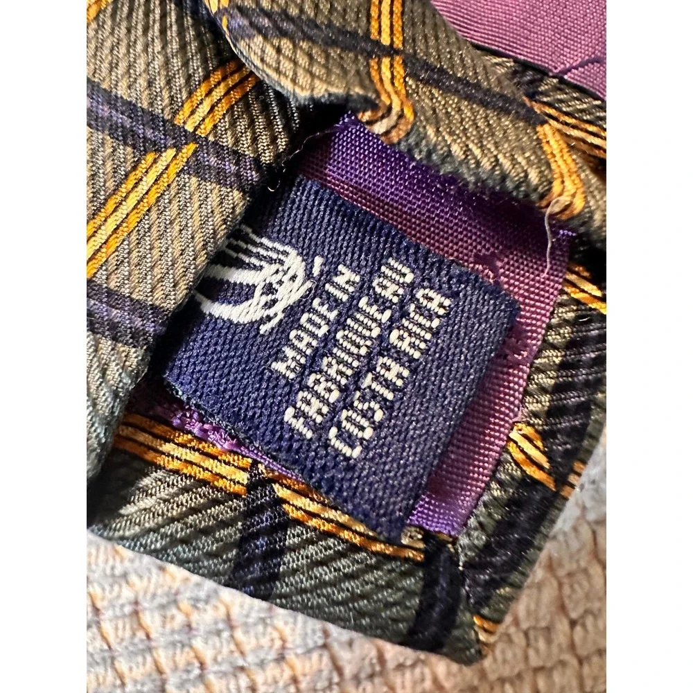 Nautica Mens Silk Tie Green Navy Gold Geometric Grid Pattern Professional Office